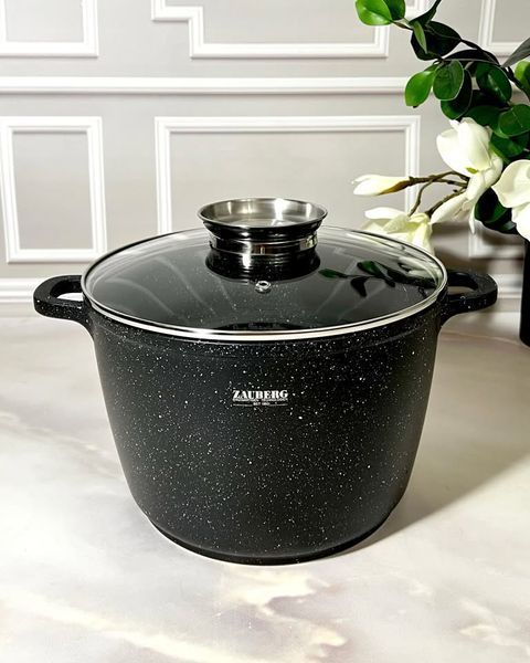Кастрюля высокая ZAUBERG 14 л, черная, D-32 см, с мраморным антипригарным покрытием. Висока каструля SAL-000156 фото