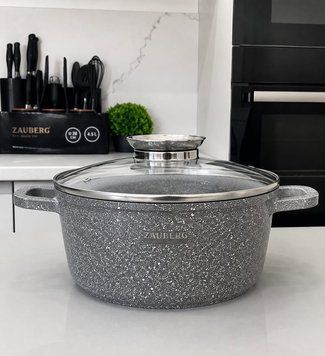Кастрюля ZAUBERG круглая серая 5.5 л с мраморным антипригарным покрытием SAL-000172 фото